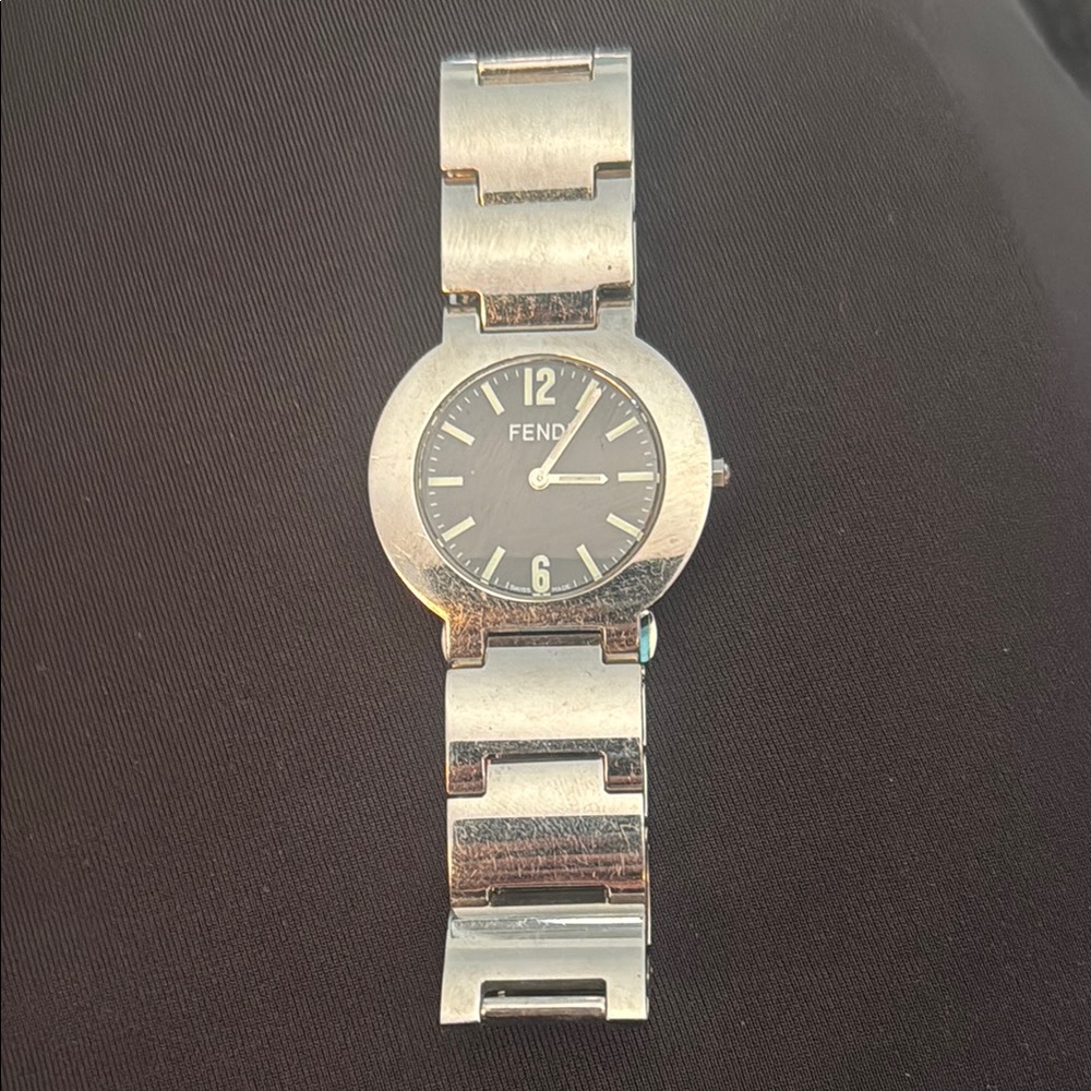 Fendi Silver Watch with Black Dial
